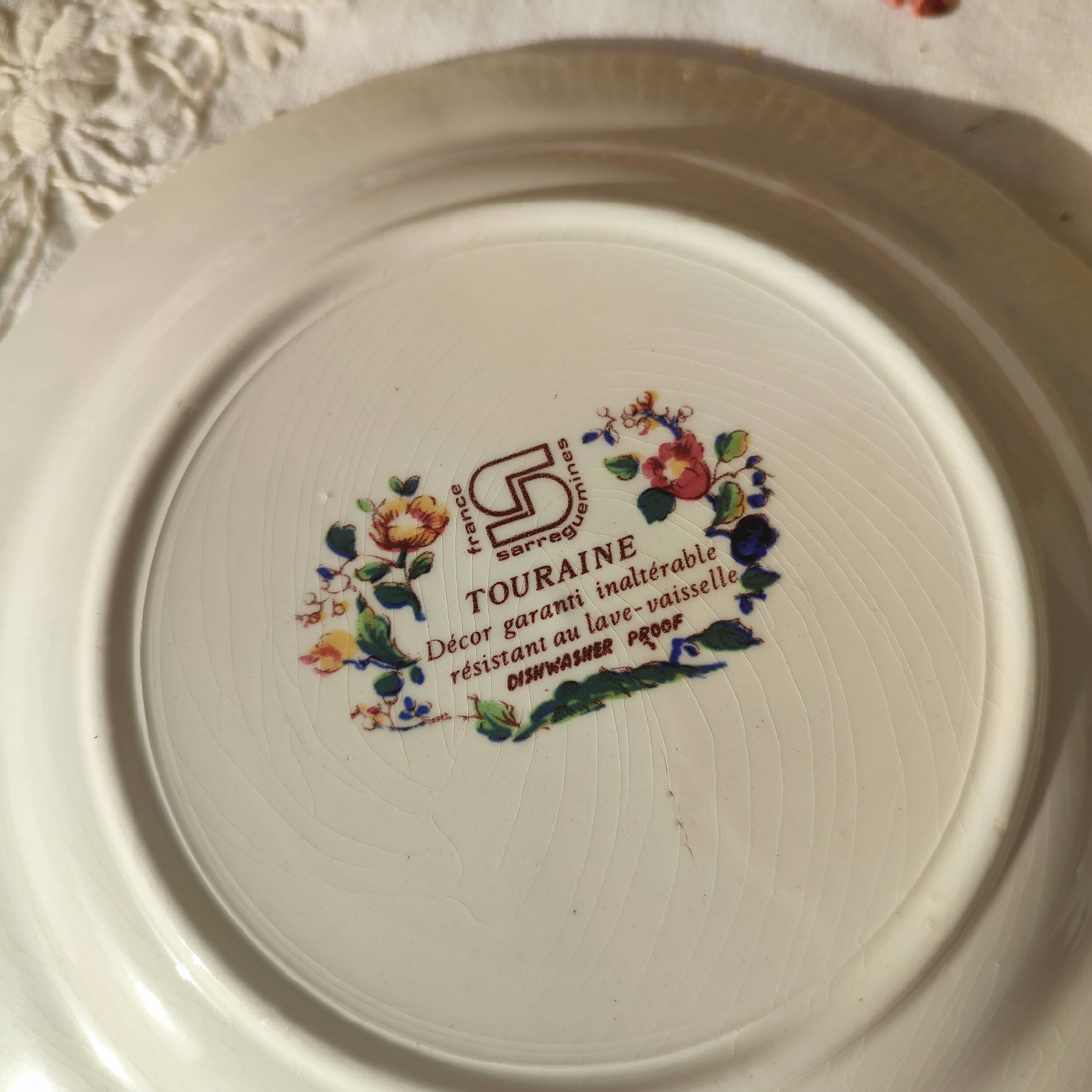 Set of 4 dessert plates Sarreguemines France – model Touraine