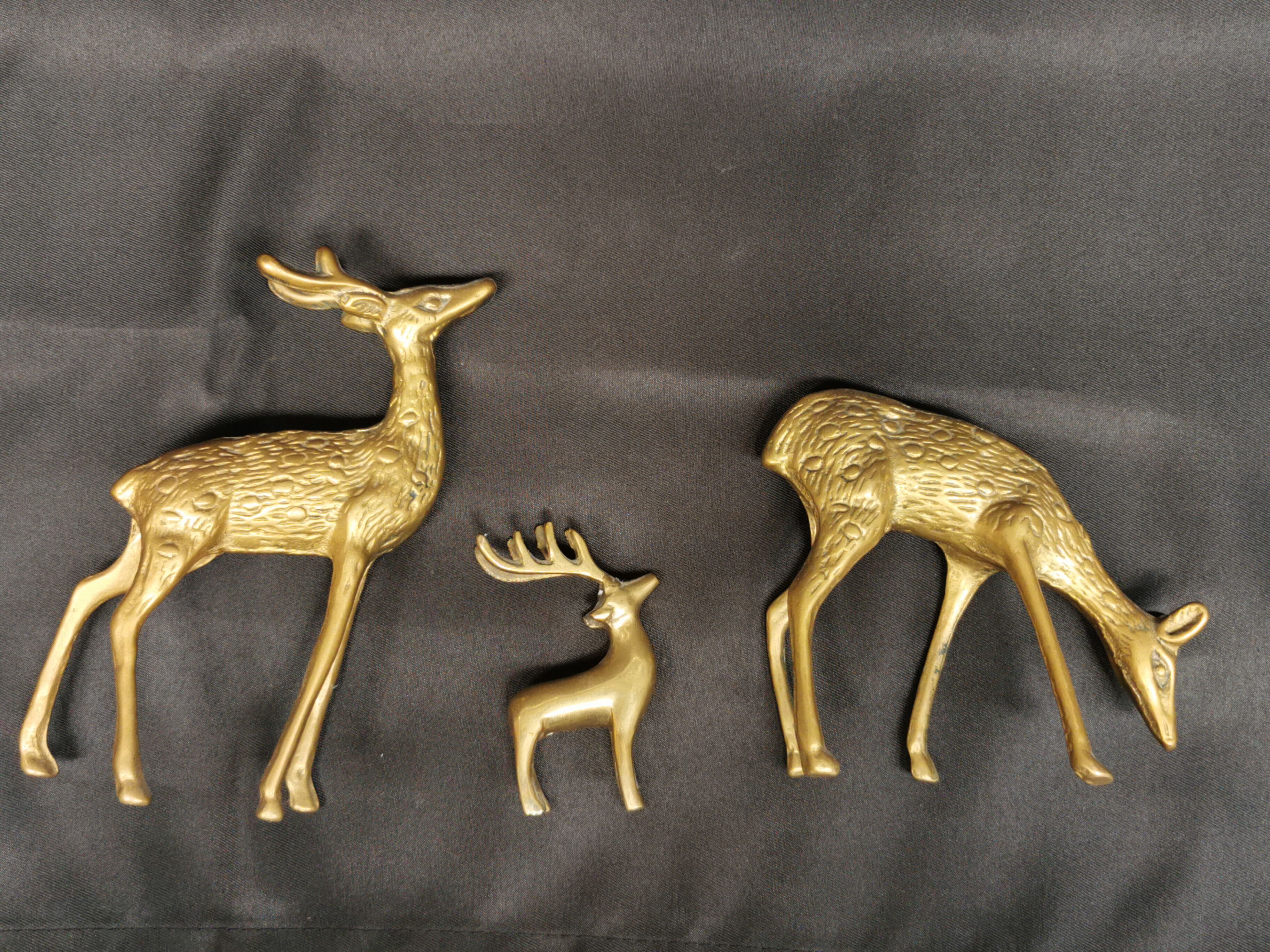 3 vintage animals deco / Brass Deer