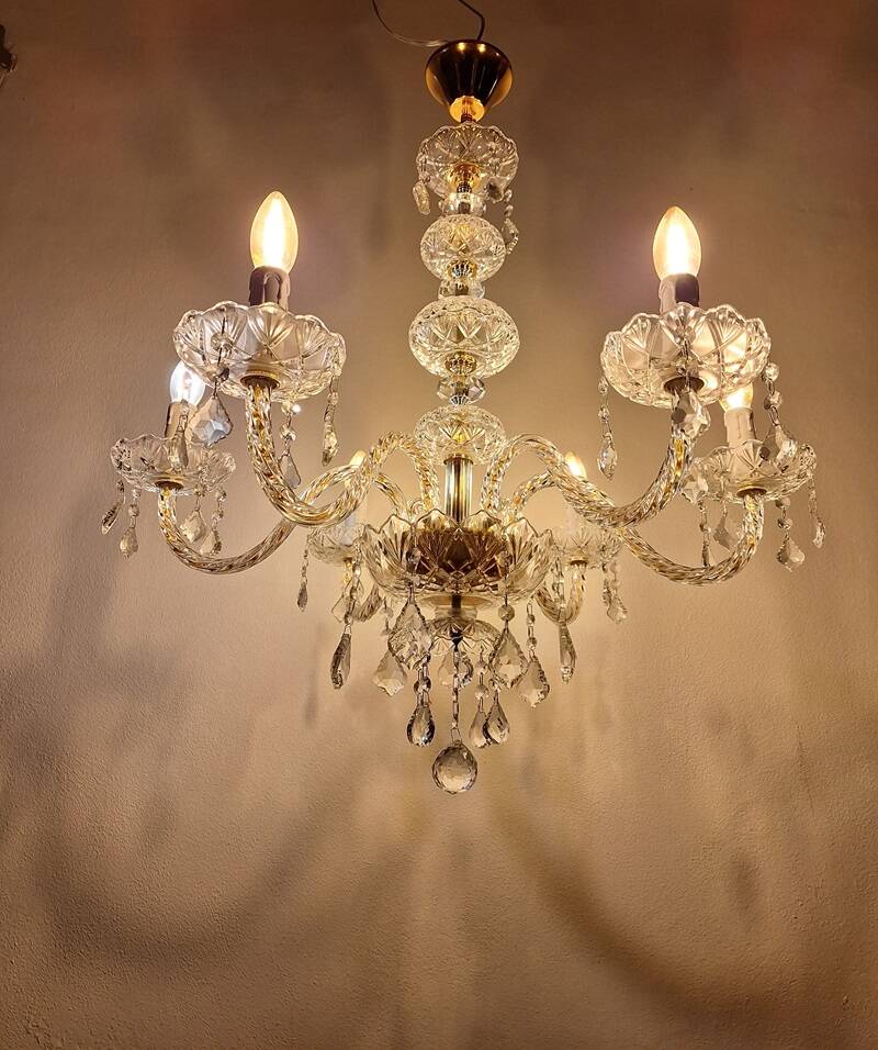 Italian Gold and Crystal 6 Branch Chandelier