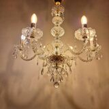 Lustre italien à 6 branches en or et cristal