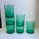 Lot de 6 verres à eau en verre vert anneées 70