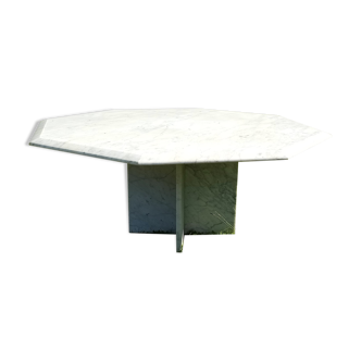 Table basse en marbre octogonale blanche des années 70