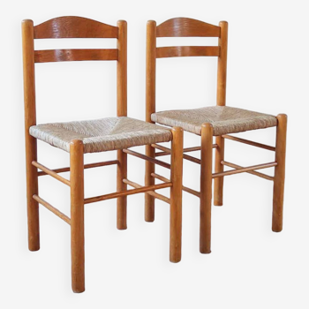 Paire de chaises rustiques paillées