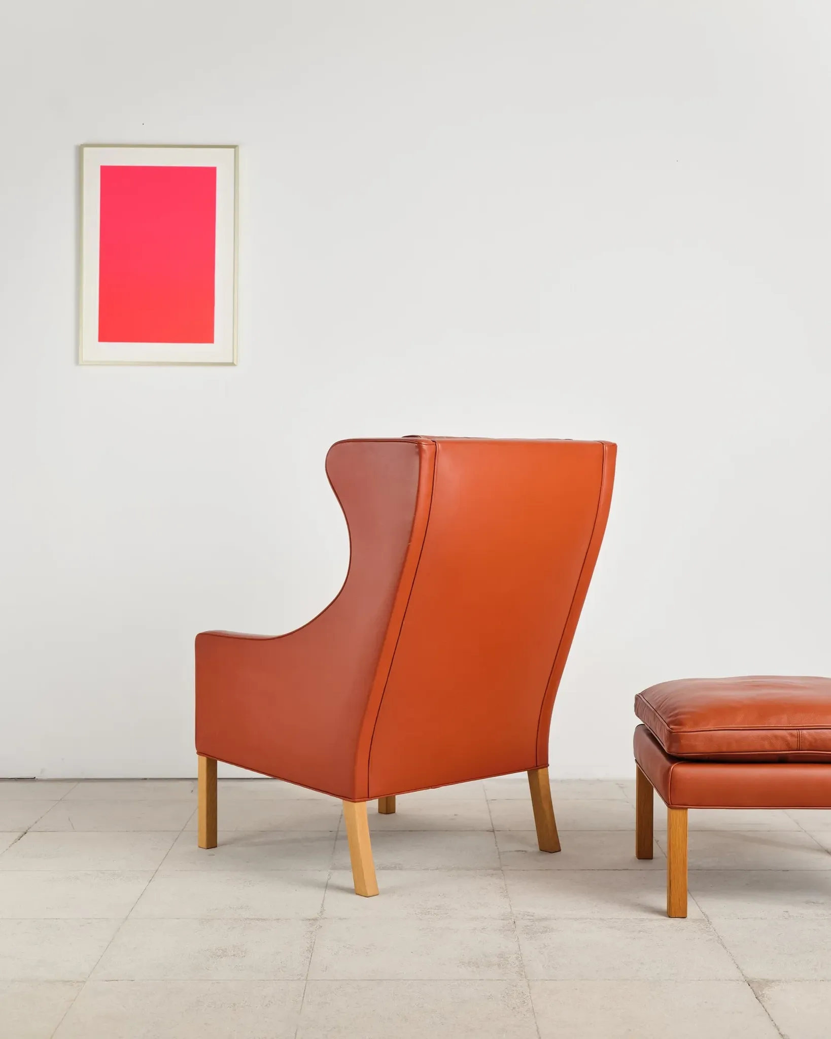Armchair 2204 and leather pouf by Børge Mogensen, Denmark, 1960s.