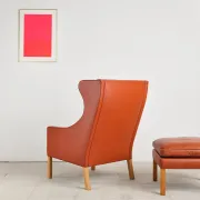 Armchair 2204 and leather pouf by Børge Mogensen, Denmark, 1960s.