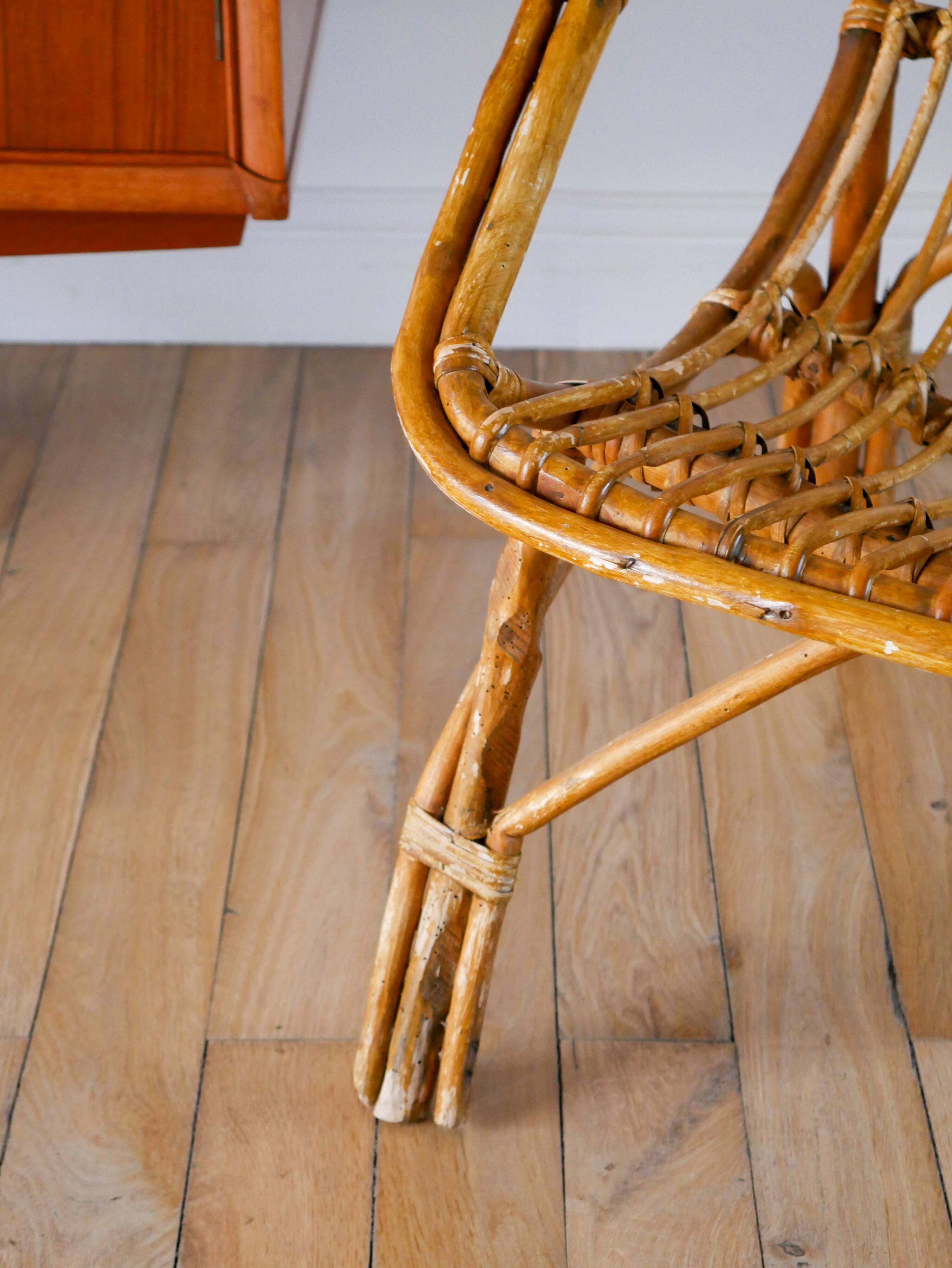 Shell armchair in rattan and bamboo, early 20th century