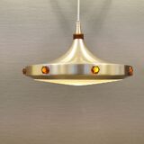 Danish Space Age lamp from the 70s, in lacquered aluminium with primers and bottom grid