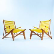 2 Yellow Spaghetti Armchairs in Beech, Garden Lounge Chairs, 1960s