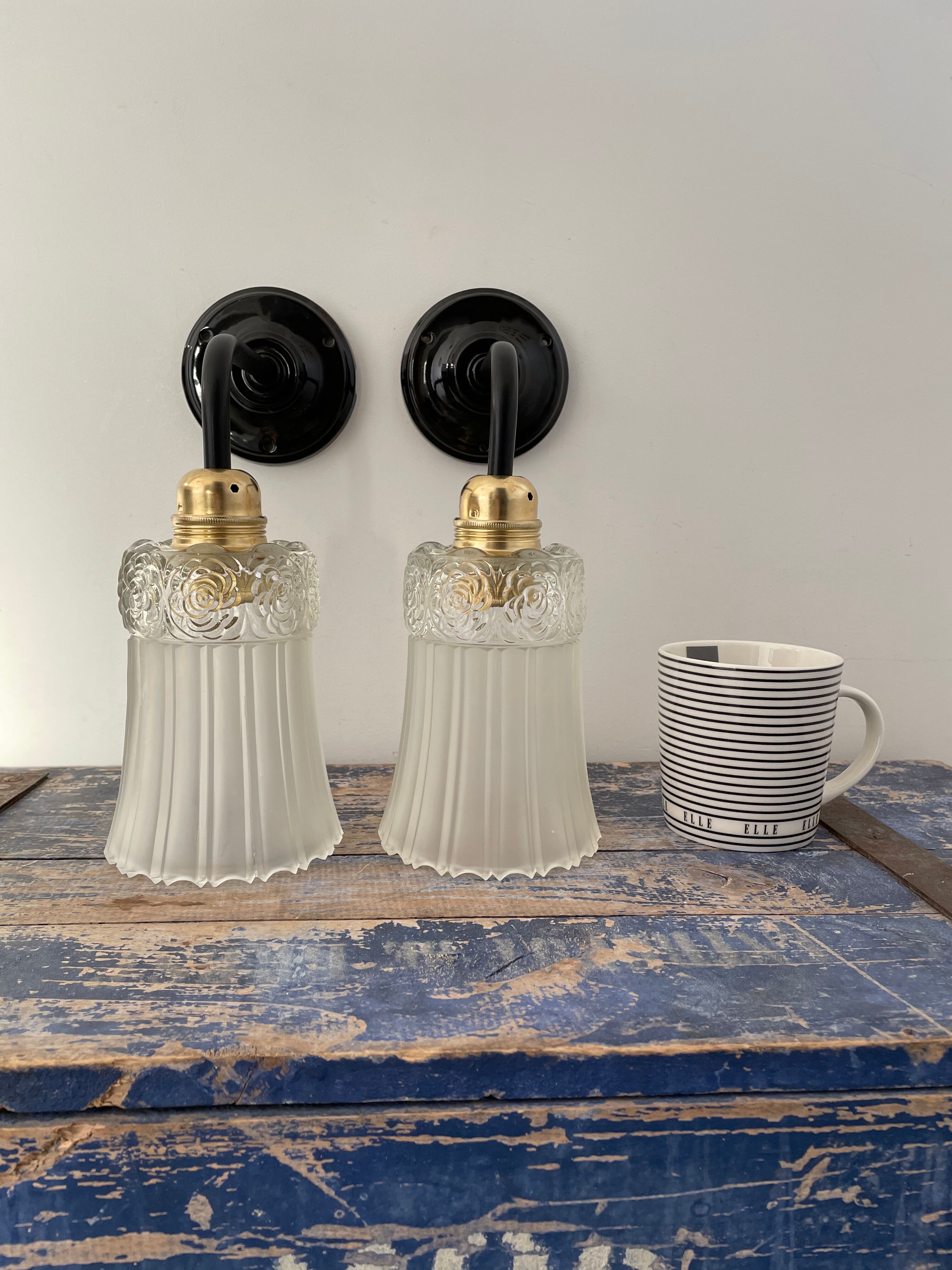 Set of two Art Deco tulip wall sconces