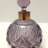 Flacon de parfum en cristal taillé à la main et laiton, couleur lilas, Italie