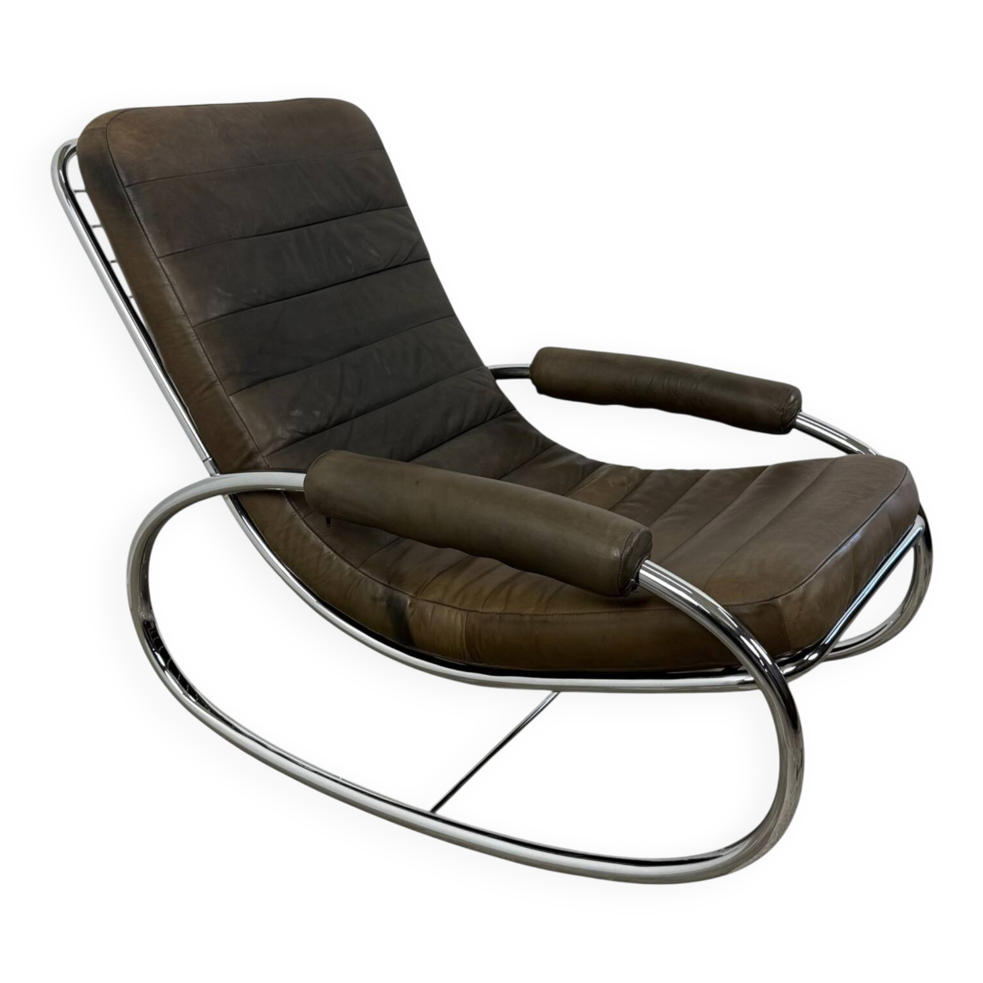 Bauhaus rocking chaise longue in vintage leather and chrome