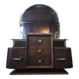 Vintage curved wooden sideboard / Art Deco wardrobe with mirror