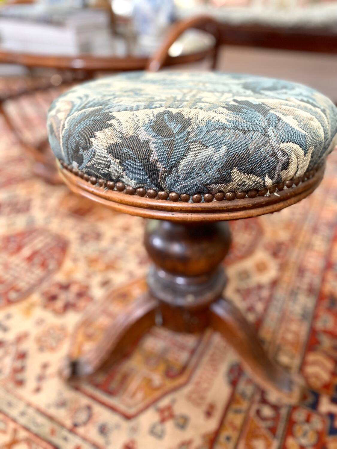 Wooden and upholstered piano stool