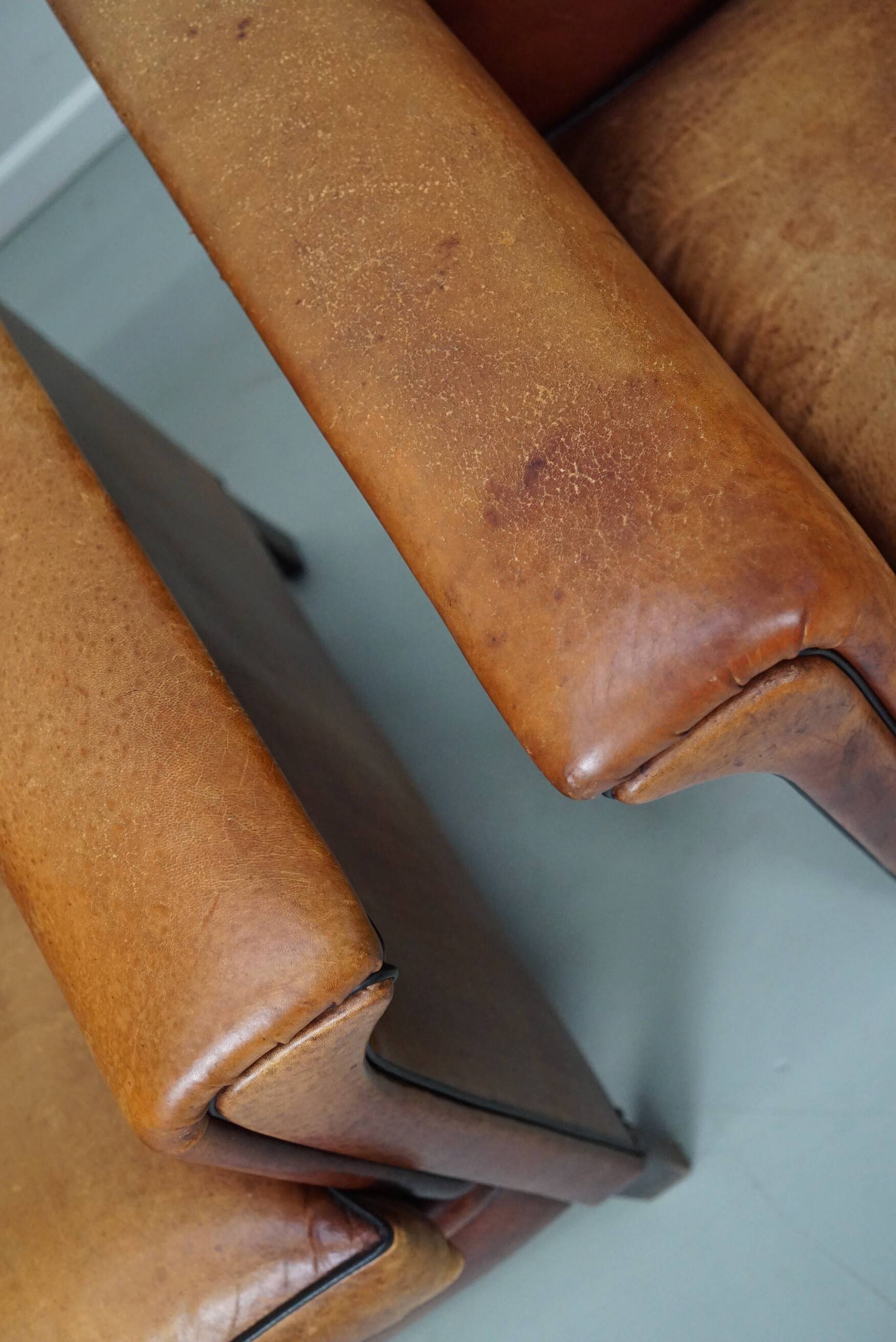 Vintage Dutch Club Chair in Cognac Leather, Set of 2