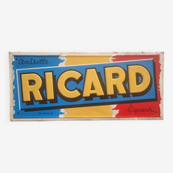 Ancienne plaque en tôle "Ricard Anisette liqueur" 22x49cm 60's