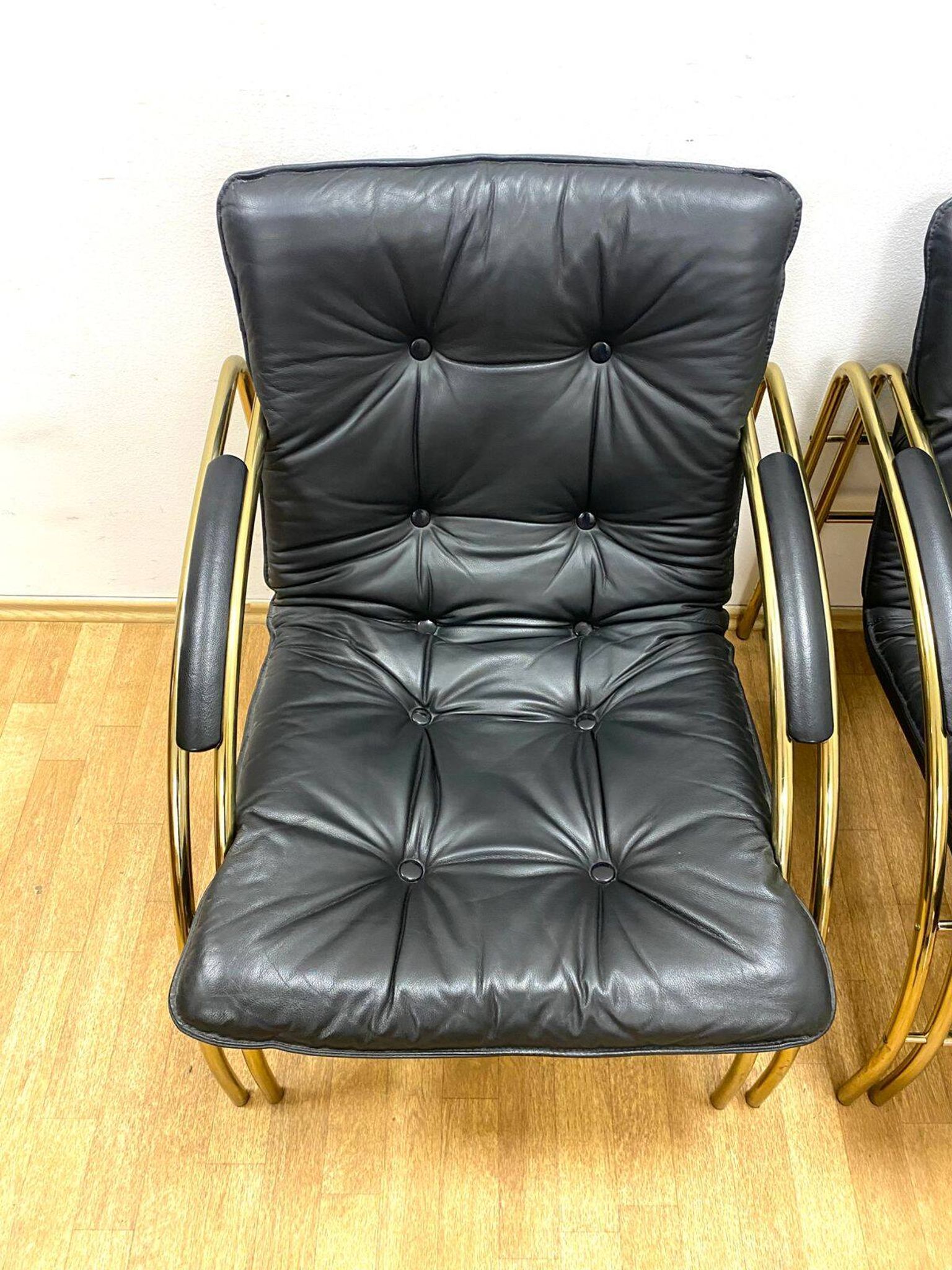 Vintage Leather and Metal Armchairs, 1990s, Set of 2