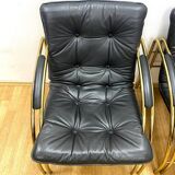 Vintage Leather and Metal Armchairs, 1990s, Set of 2
