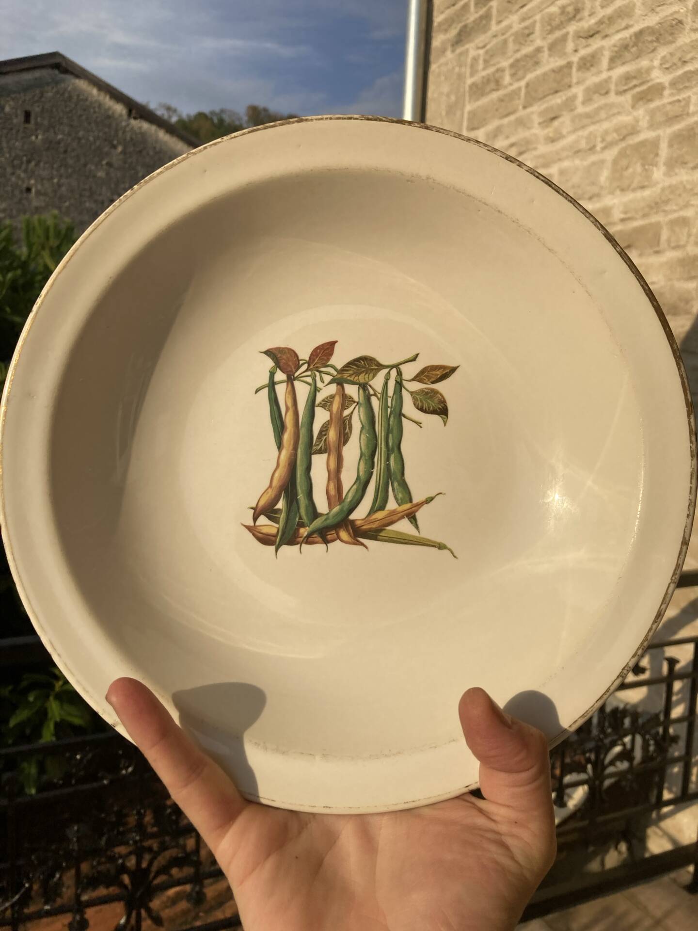 Fireproof porcelain serving dish Gien France botanical pattern