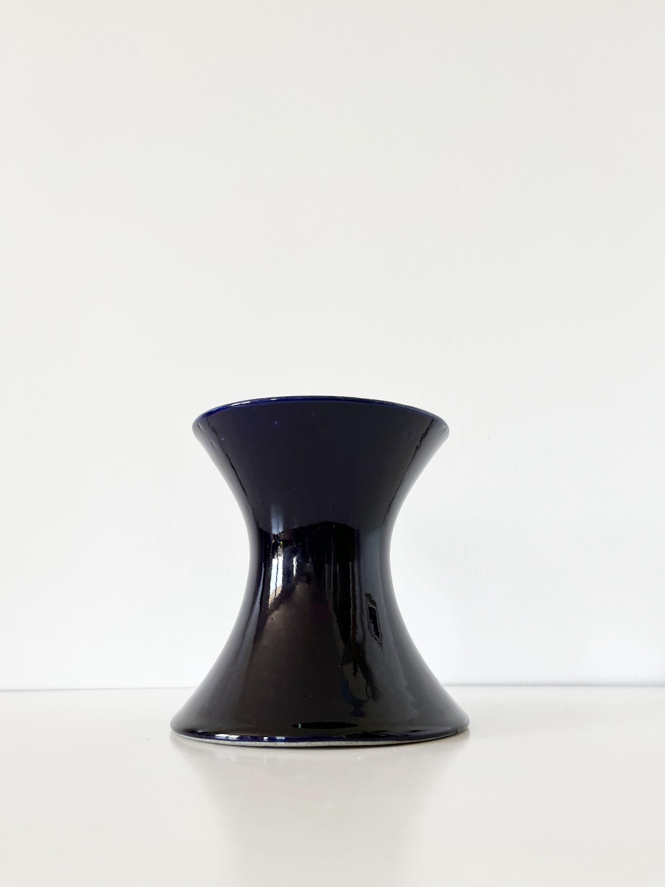 Blue ceramic diabolo vase, 1950