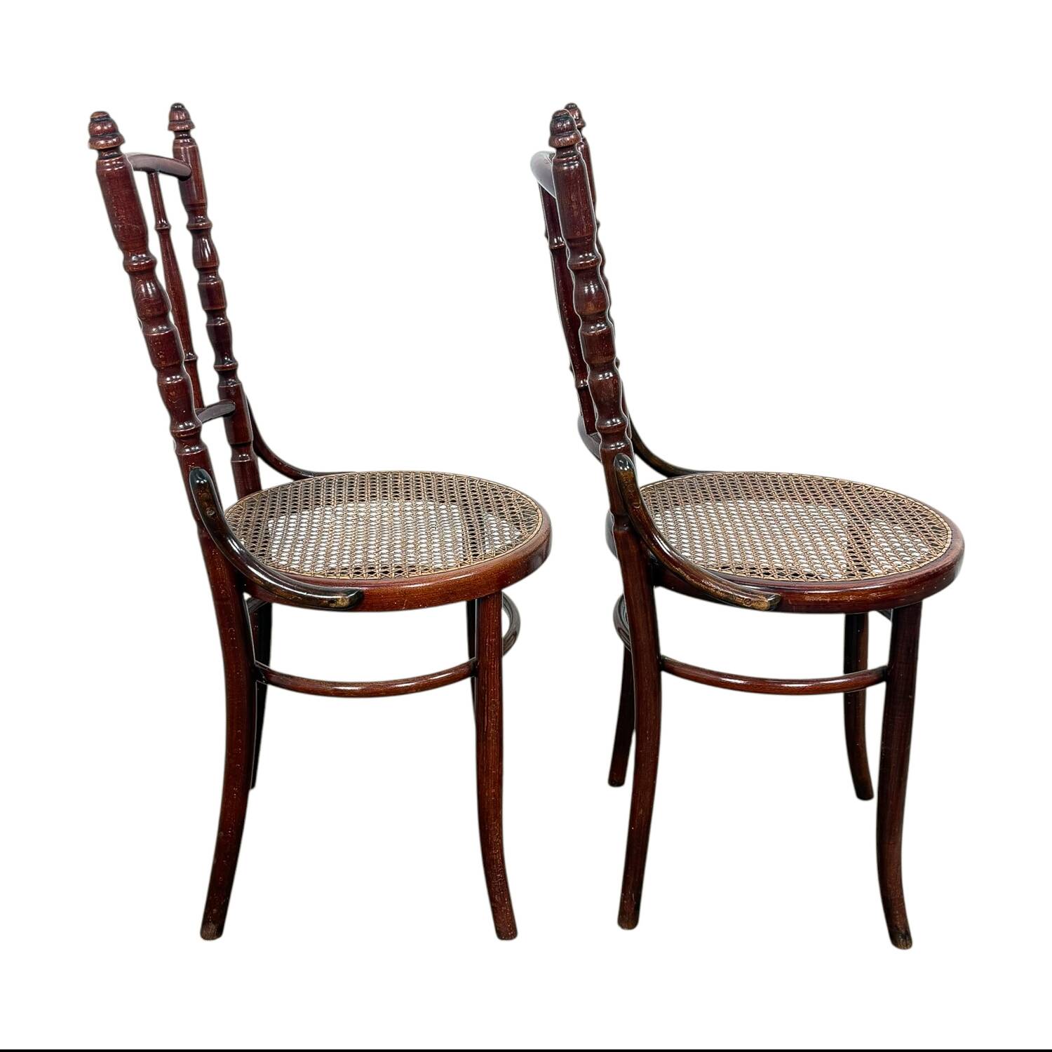Set of Two Antique Fischel Bentwood Chairs – Vienna Café Chairs – Cane Seat