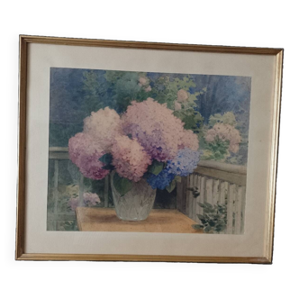 Watercolor painting still life flowers signed framed