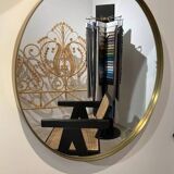 XL round mirror 90cm diameter with brass surround