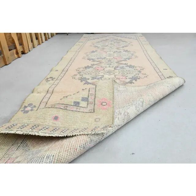 1970s vintage Turkish hand-knotted wool cotton pink runner rug 85x273