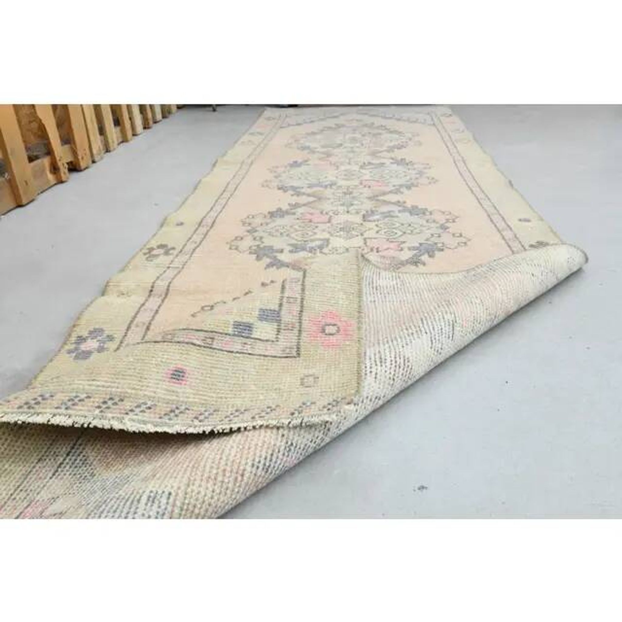 1970s vintage Turkish hand-knotted wool cotton pink runner rug 85x273