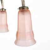 Art Deco chandelier with etched pink glass shades, Belgium 1930s
