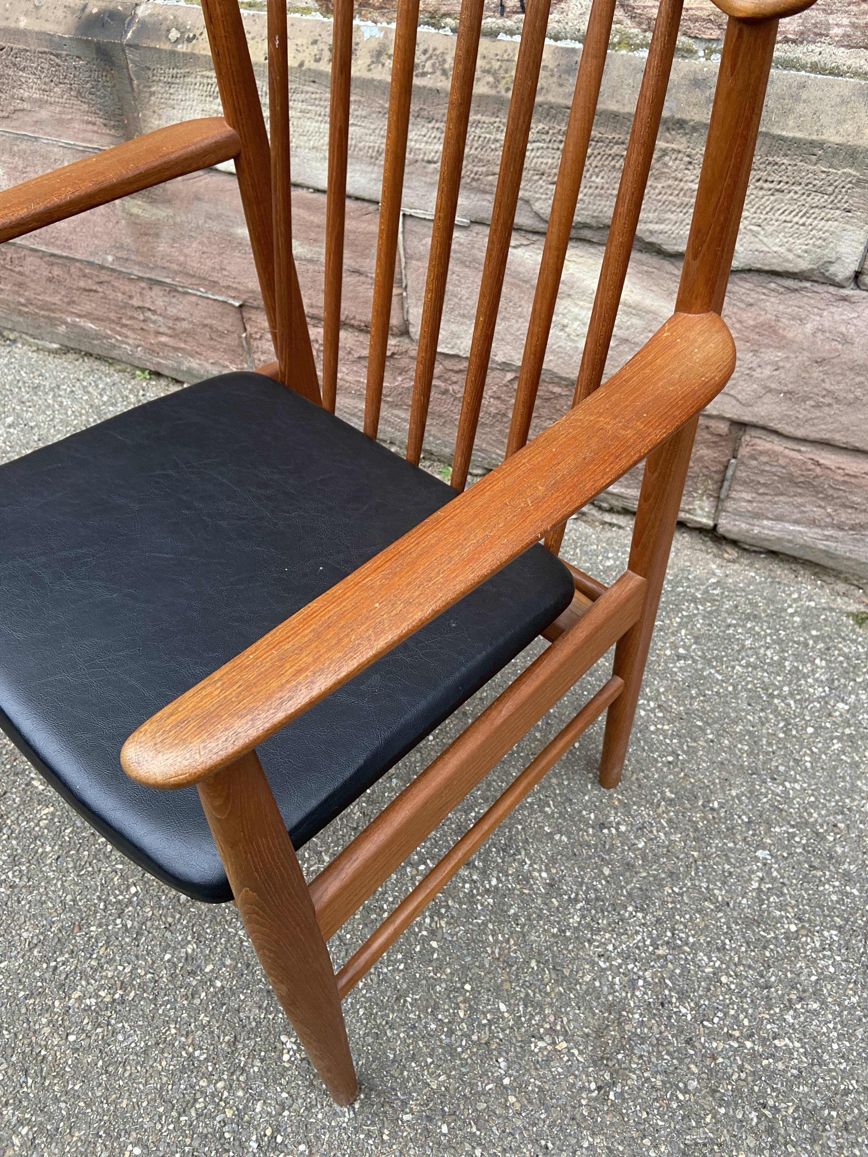 Scandinavian office armchair Swedish vintage 1960-70 teak & imitation leather