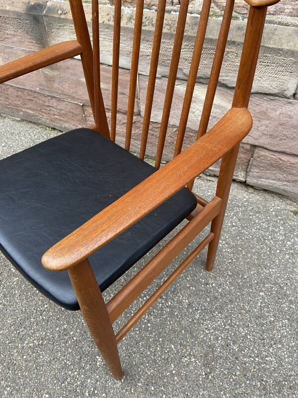 Fauteuil de bureau scandinave Suédois vintage 1960-70 teck & simili cuir