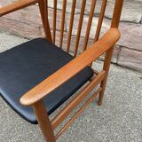 Scandinavian office armchair Swedish vintage 1960-70 teak & imitation leather
