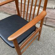 Scandinavian office armchair Swedish vintage 1960-70 teak & imitation leather