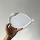 Elegant serving dish in vintage white goose ceramic. Signed DH