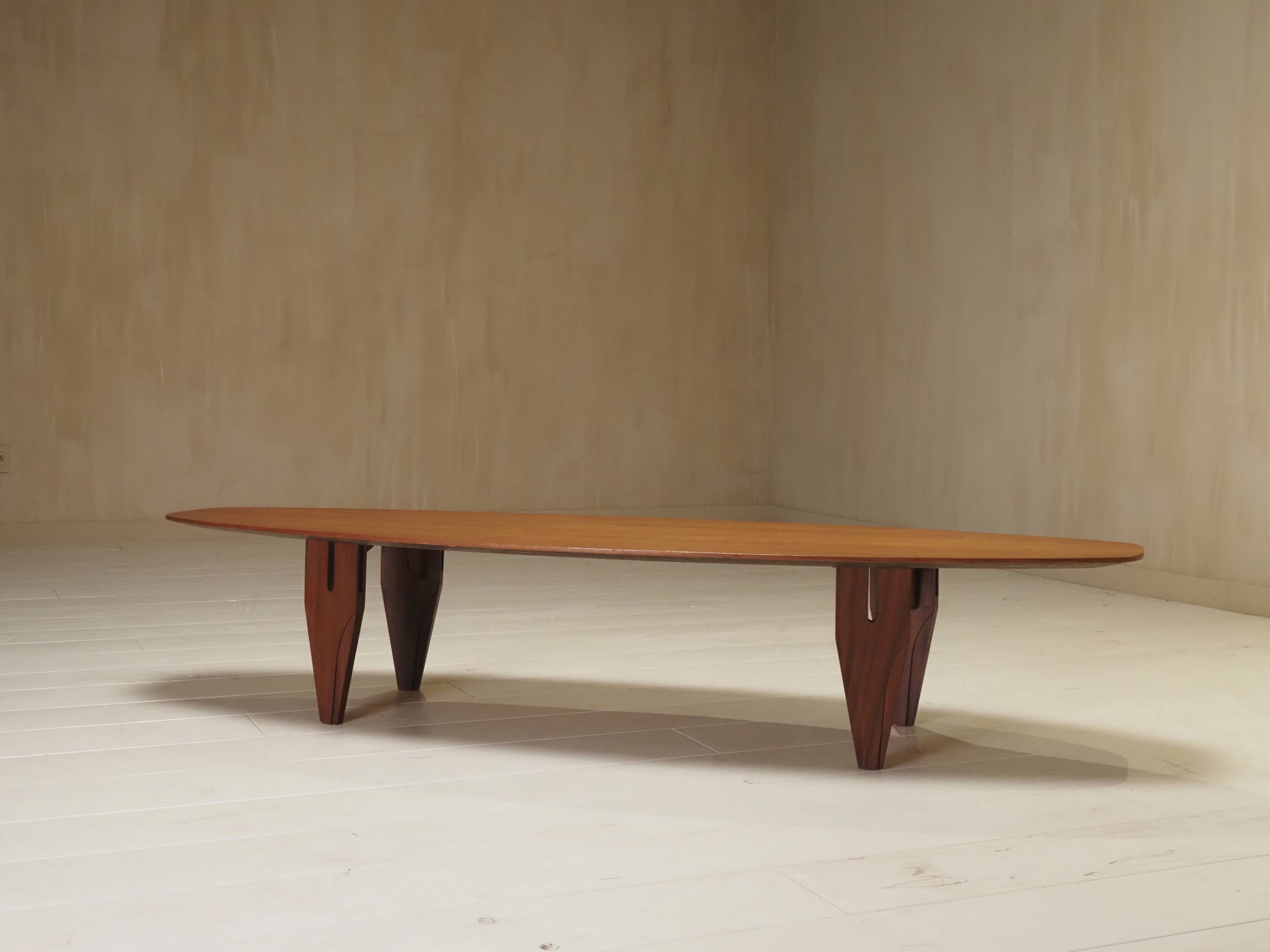 Danish coffee table in the shape of a surfboard from the 1960s.