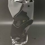 Black tinted glass vase with crumpled effect