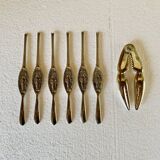 Set of 6 lobster forks and tongs, silver plated metal by Silea, circa 70