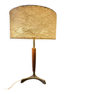 Elegant table lamp with a slender teak body on a tripod brass base, Germany, 1960s.
