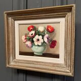 Oil on canvas still life bouquet of flowers 20th century