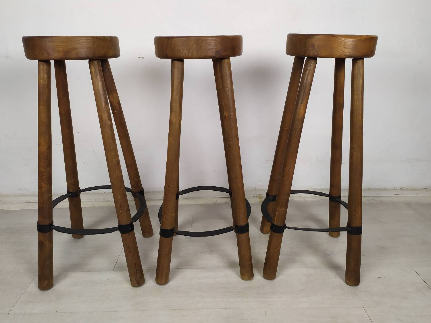 3 brutalist bar stools
