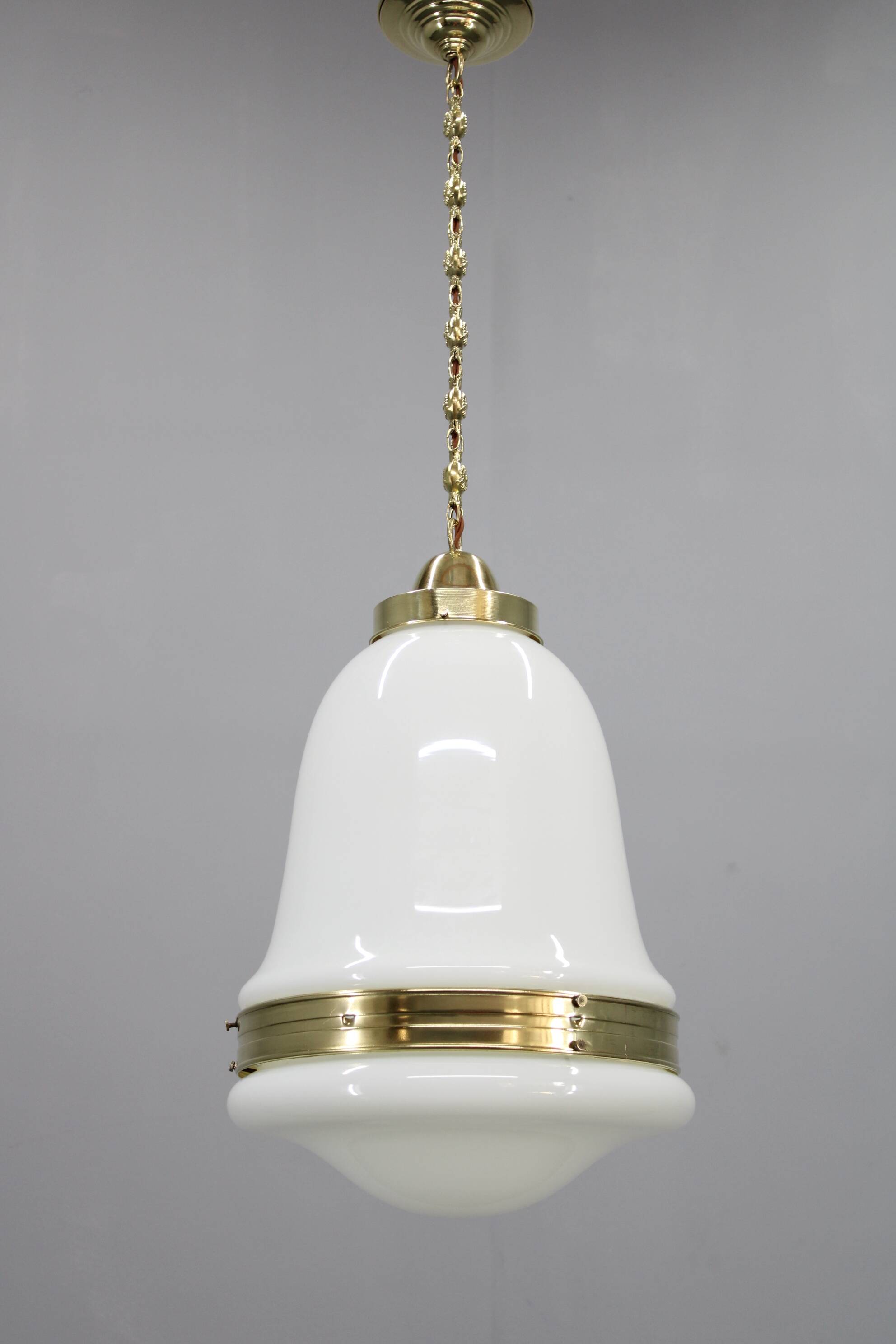 Peter Behrens “Luzette” Art Deco opaline glass pendant, Germany, 1930s