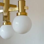 Vintage brass and opaline chandelier, 1970s, in the style of Sciolari.
