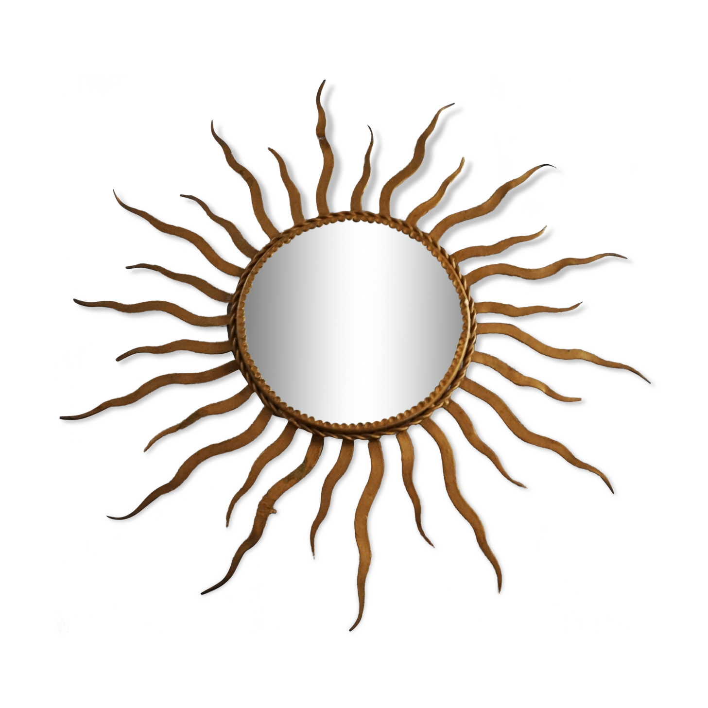 Vintage sun mirror, gold metal