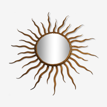 Vintage sun mirror, gold metal