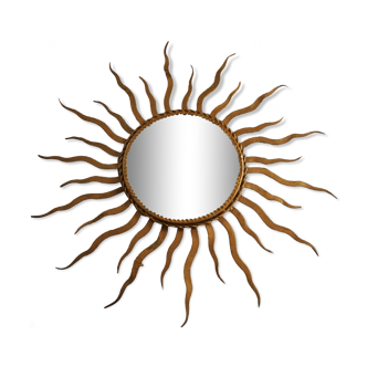 Vintage sun mirror, gold metal