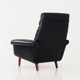 Black leather armchair, Danish design, 1970s, production: Denmark
