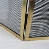 Fire screen, 3-panel brass spark screen for fireplace, modernist, minimalist, 1970