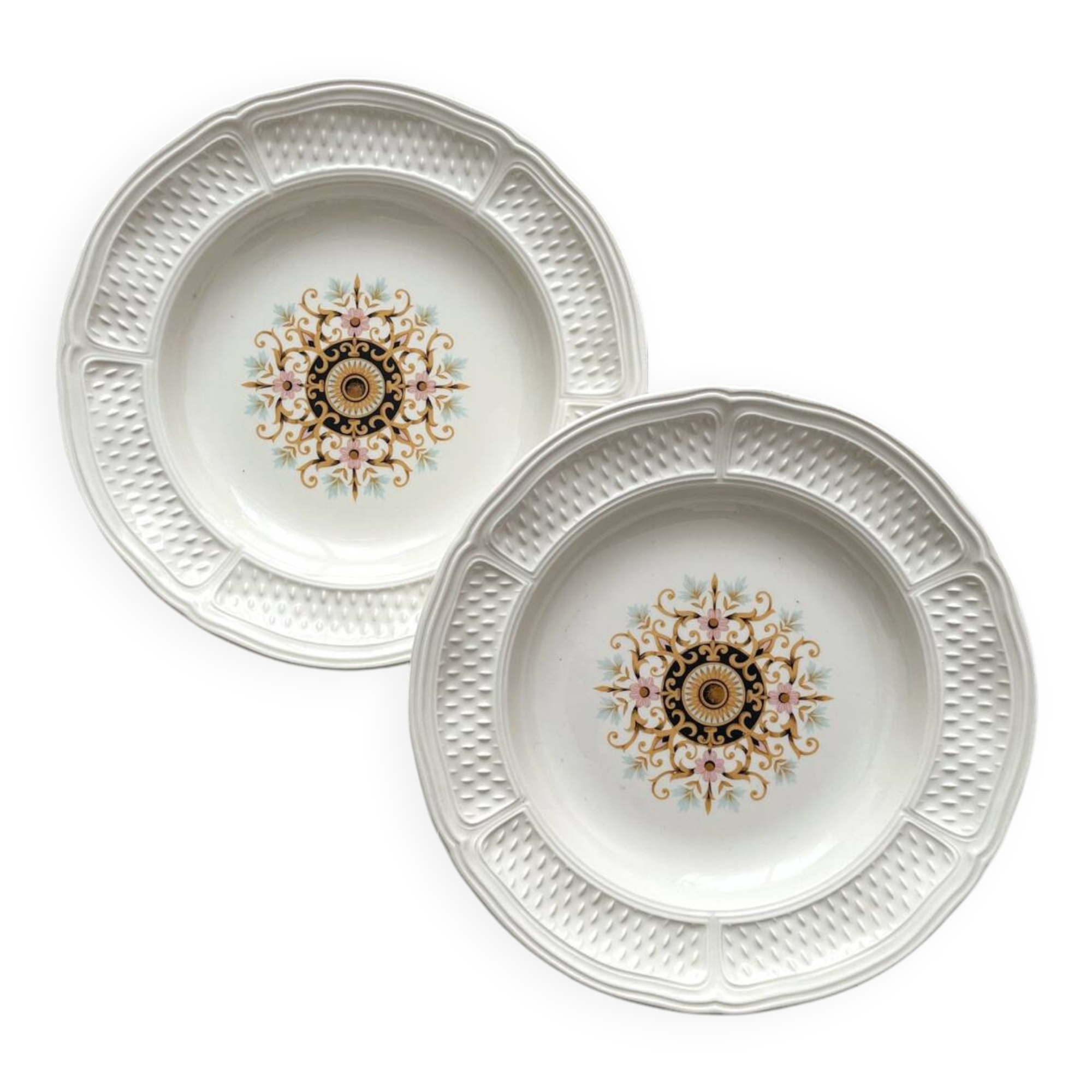 2 ivory “Pont aux Choux” soup plates, Gien earthenware