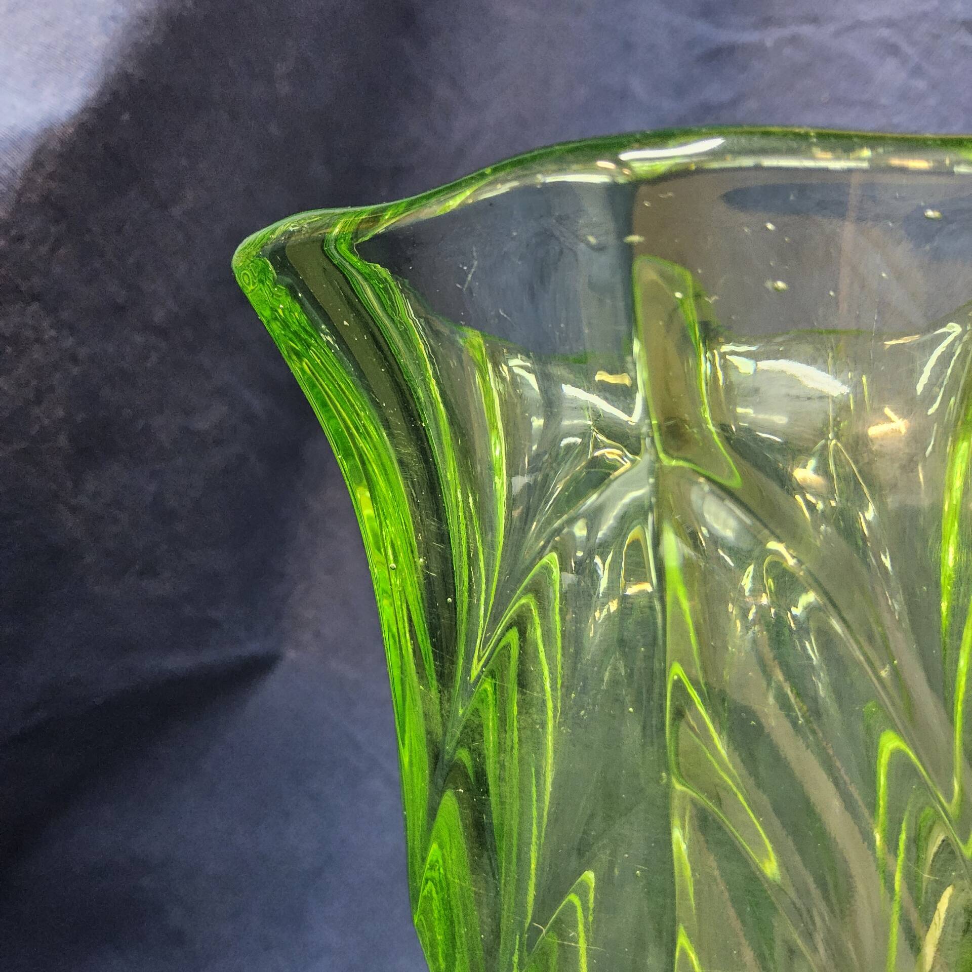 Antique Art Deco Bohemian uranium vase / geometric glass