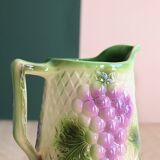 Barbotine pitcher from the 20s/30s with vine and grape decoration, Saint-Clément earthenware factory